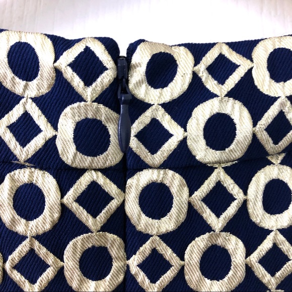 Lauren Ralph Lauren Navy Blue Metallic Gold Jacquard Dress Geometric Pattern - Picture 13 of 16